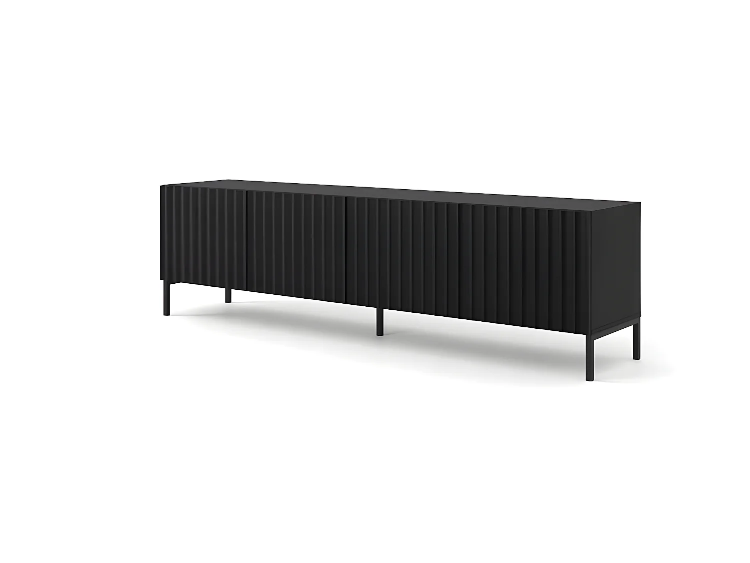Meuble TV 200x56x42 cm noir mat VAGUE meuble Hi-fi luxueux sur pieds noir avec 4 portes
