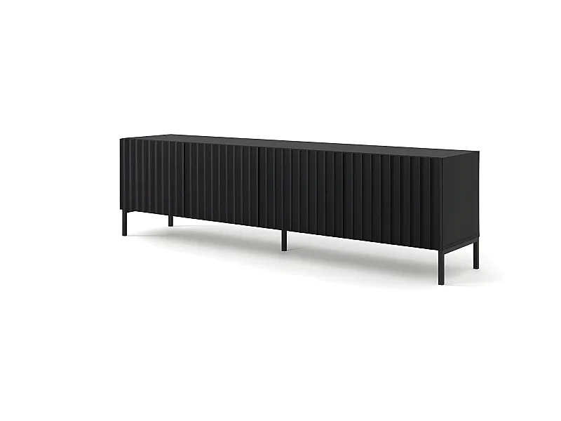 Meuble TV 200x56x42 cm noir mat VAGUE meuble Hi-fi luxueux sur pieds noir avec 4 portes
