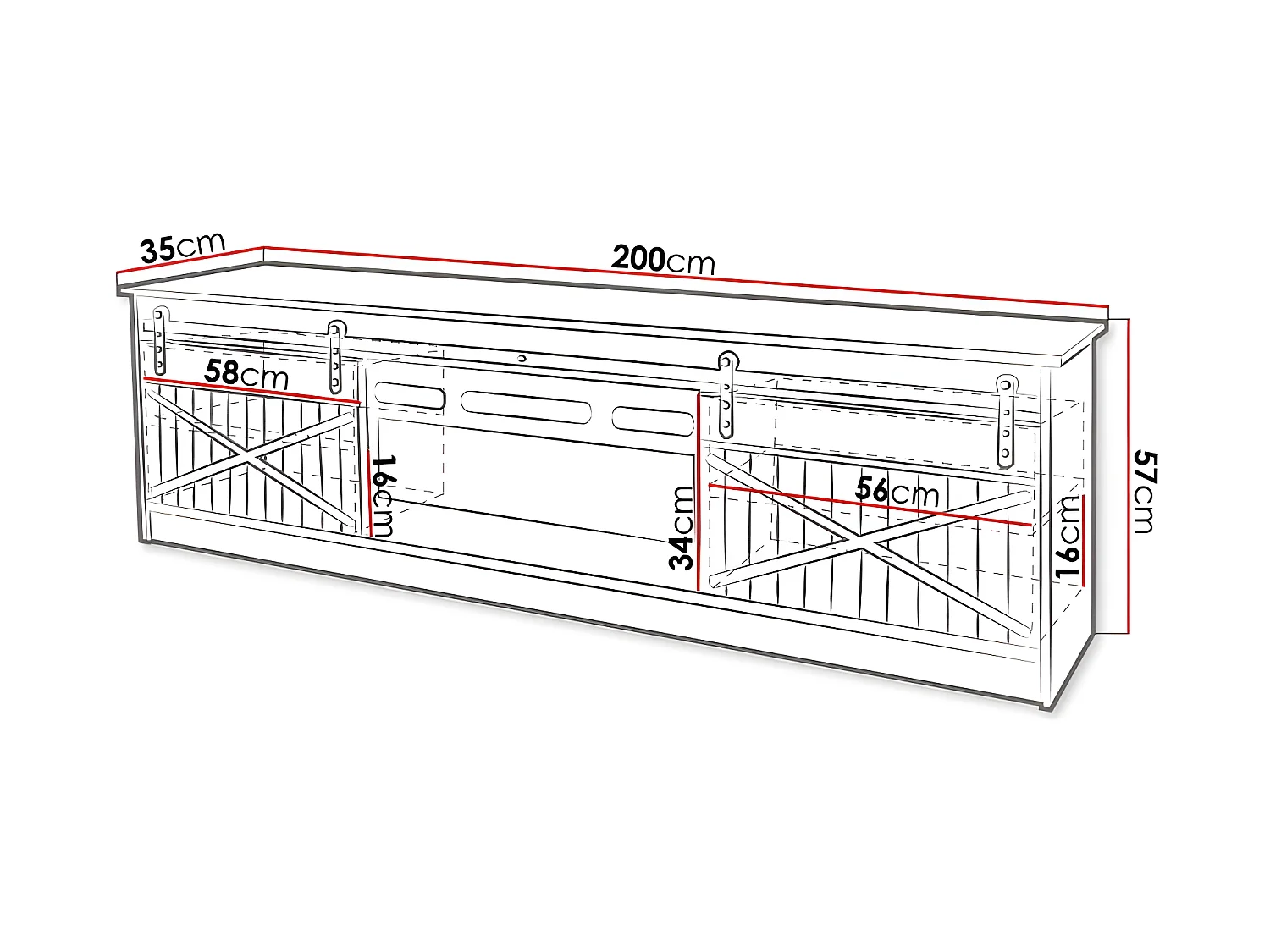 Meuble TV 200x57x35 cm blanc brillant Avec Cheminée chauffante intégrée GRANGE meuble Hi-fi à poser