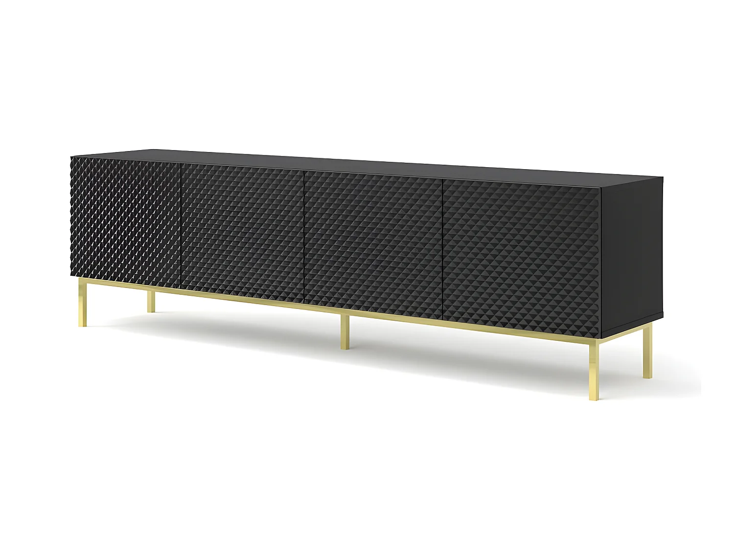 Meuble TV meuble Hi-fi sur pied Noir mat 200x42x58cm RAVI C DIAMANT Pied Cadré or