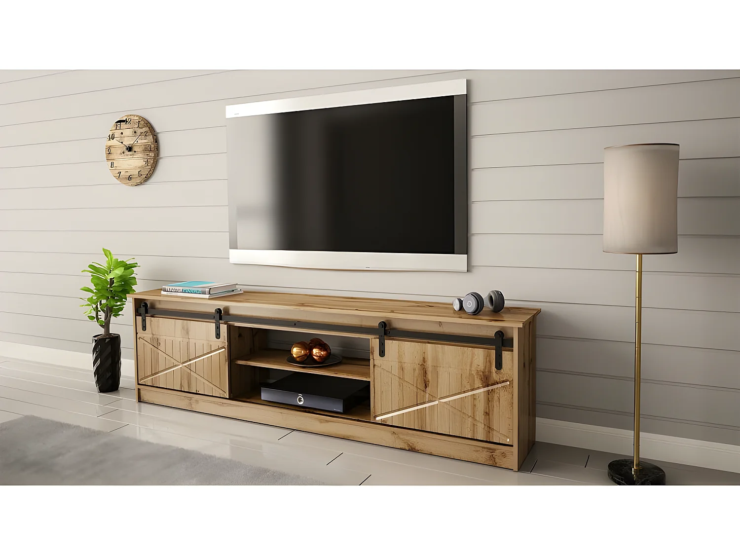 Meuble TV 200x57x35 cm couleur chêne Wotan GRANGE meuble Hi-fi luxueux sideboeard à poser