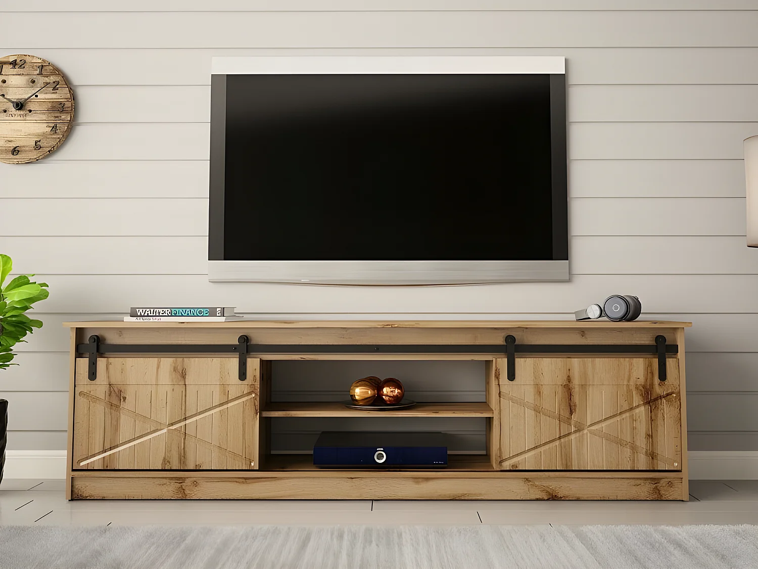 Meuble TV 200x57x35 cm couleur chêne Wotan GRANGE meuble Hi-fi luxueux sideboeard à poser