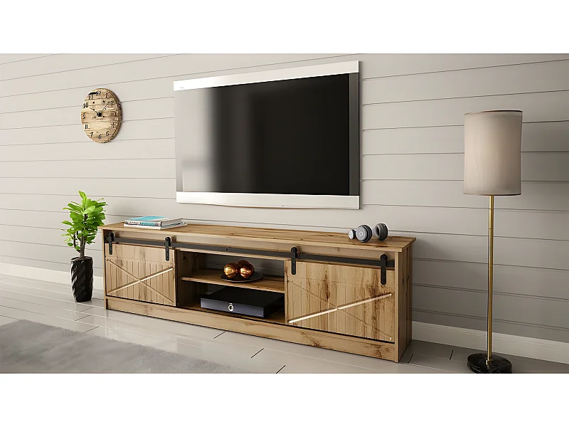 Meuble TV 200x57x35 cm couleur chêne Wotan GRANGE meuble Hi-fi luxueux sideboeard à poser