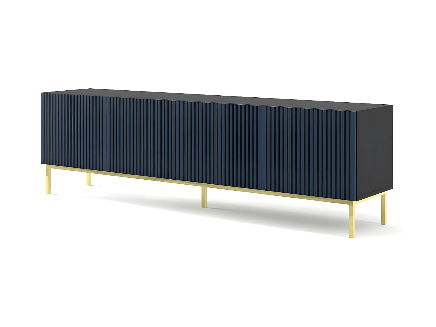 Meuble TV meuble Hi-fi sur pied Noir/Bleu marine 200x42x58cm RAVI F PEINT Pied Cadré or