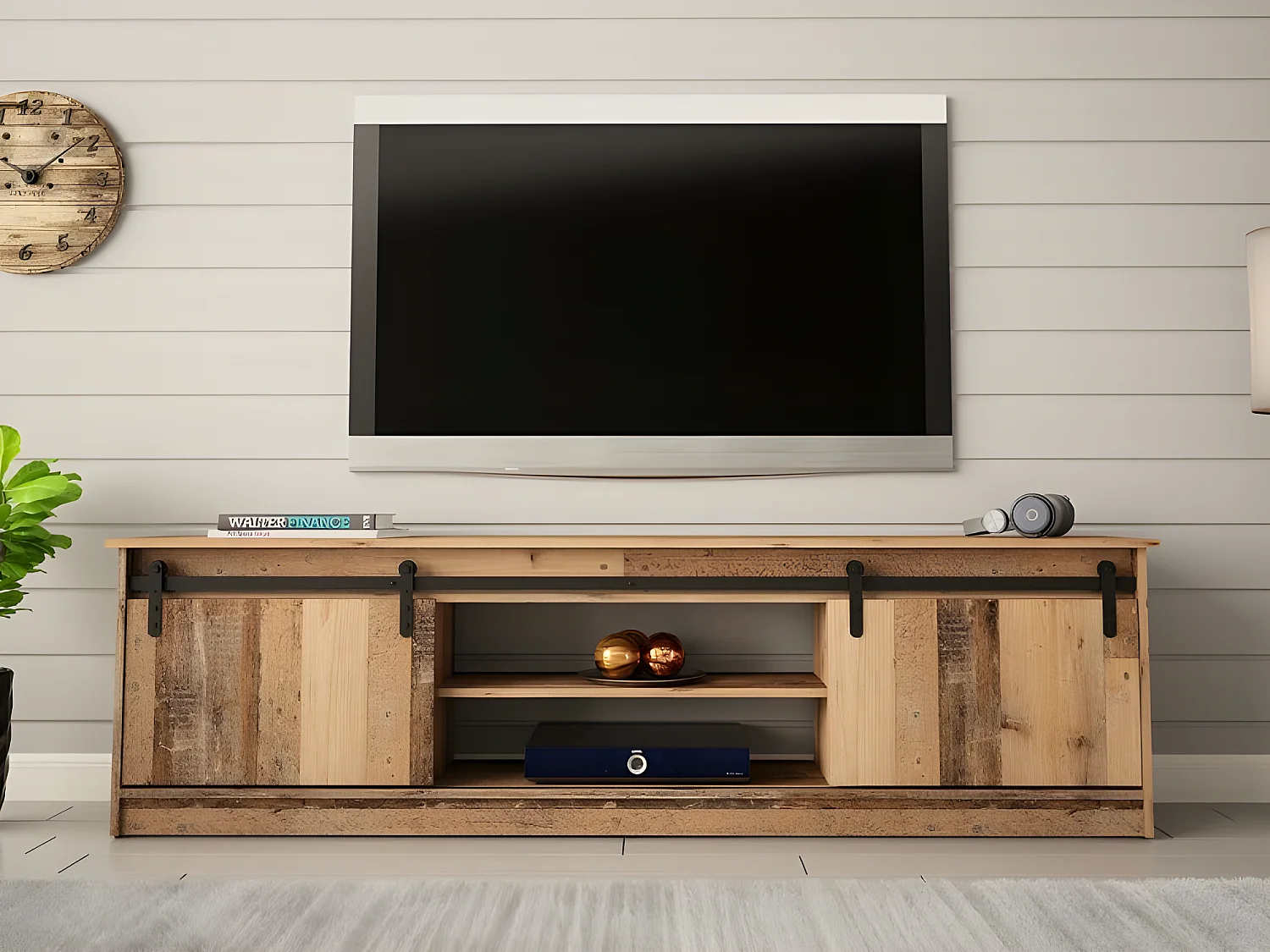 Meuble TV 200x57x35 cm couleur vieux bois GRANGE meuble Hi-fi luxueux sideboeard à poser