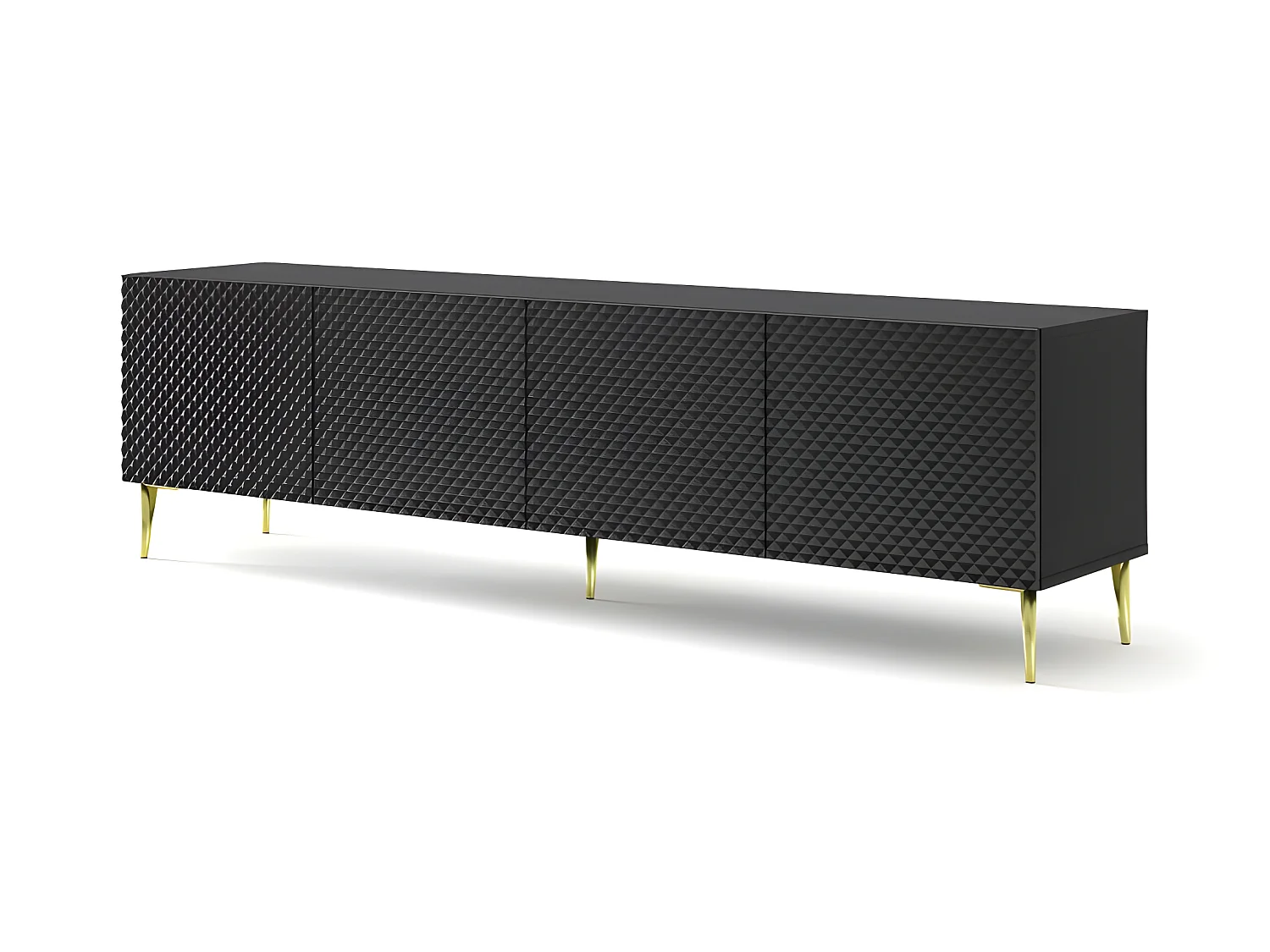 Meuble TV meuble Hi-fi sur pied Noir mat 200x42x56cm RAVI C DIAMANT Pied or