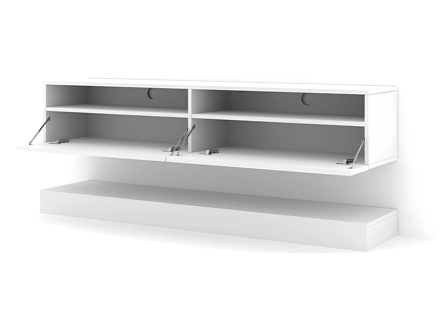 Meuble TV DUO 160 cm suspendu blanc mat sideboeard avec étagère