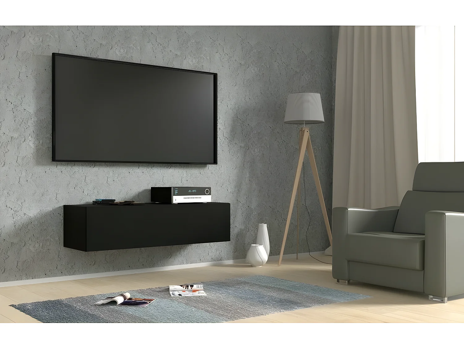 Meuble TV Mural Noir mat 120x40x3 0cm Bingo meuble Hi-fi sideboeard commode à suspendre