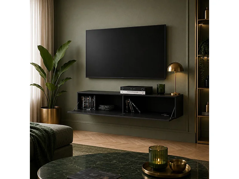 Meuble TV Mural Noir mat 120x40x3 0cm Bingo meuble Hi-fi sideboeard commode à suspendre