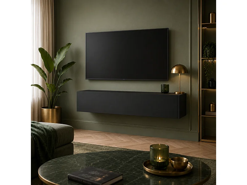 Meuble TV Mural Noir mat 120x40x3 0cm Bingo meuble Hi-fi sideboeard commode à suspendre
