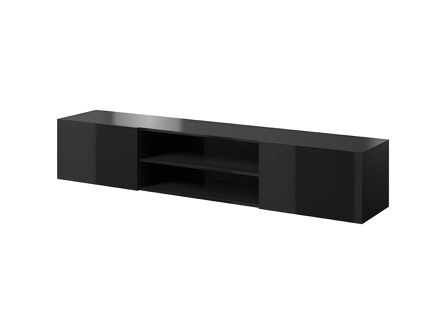 Meuble TV Noir brillant 200x37x40cm SLIKA K à suspendre meuble Hi-fi 2 portes commode