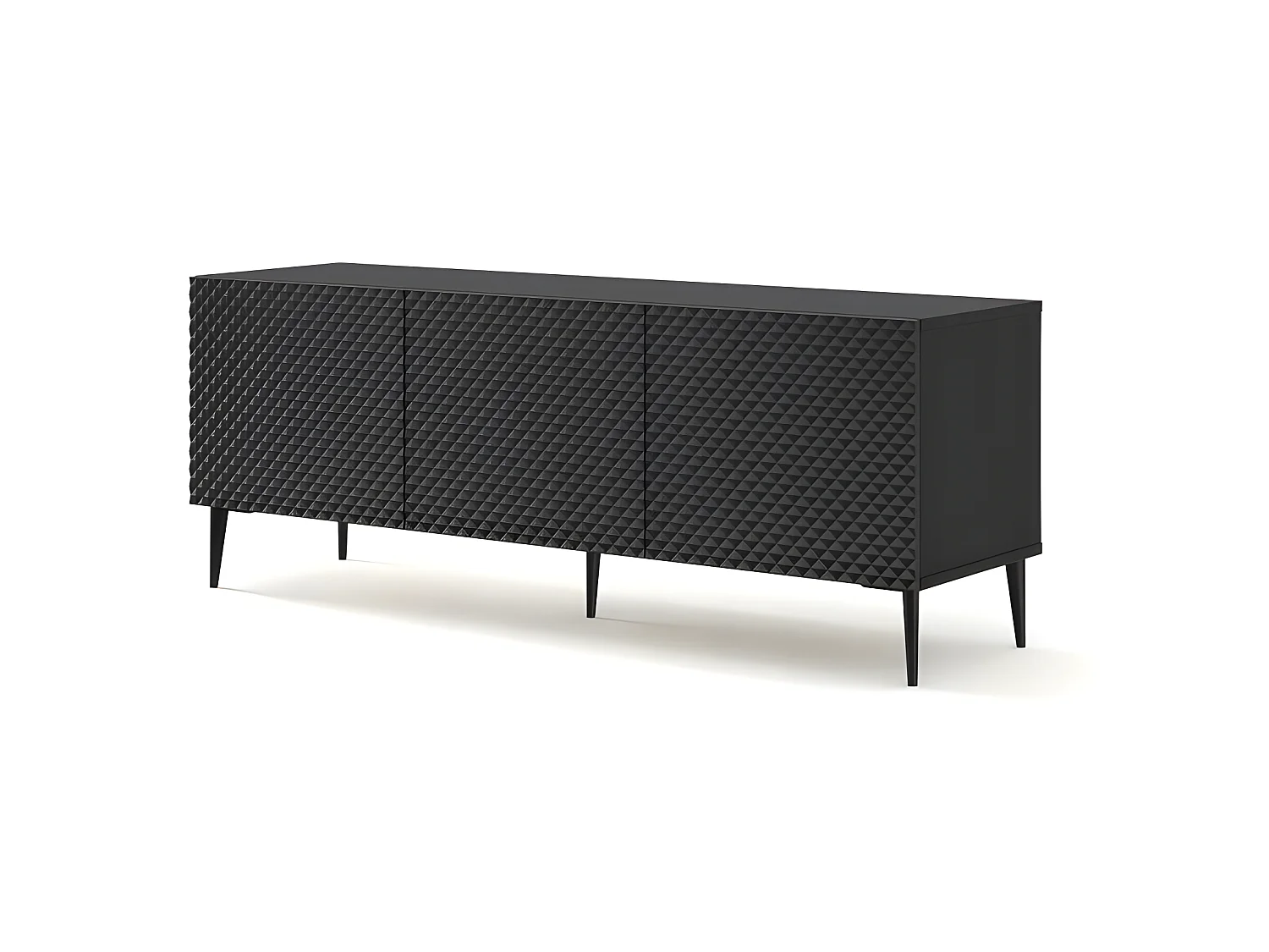 Meuble TV meuble Hi-fi sur pied Noir mat 150x42x58cm RAVI C DIAMANT Pied Cadré noir
