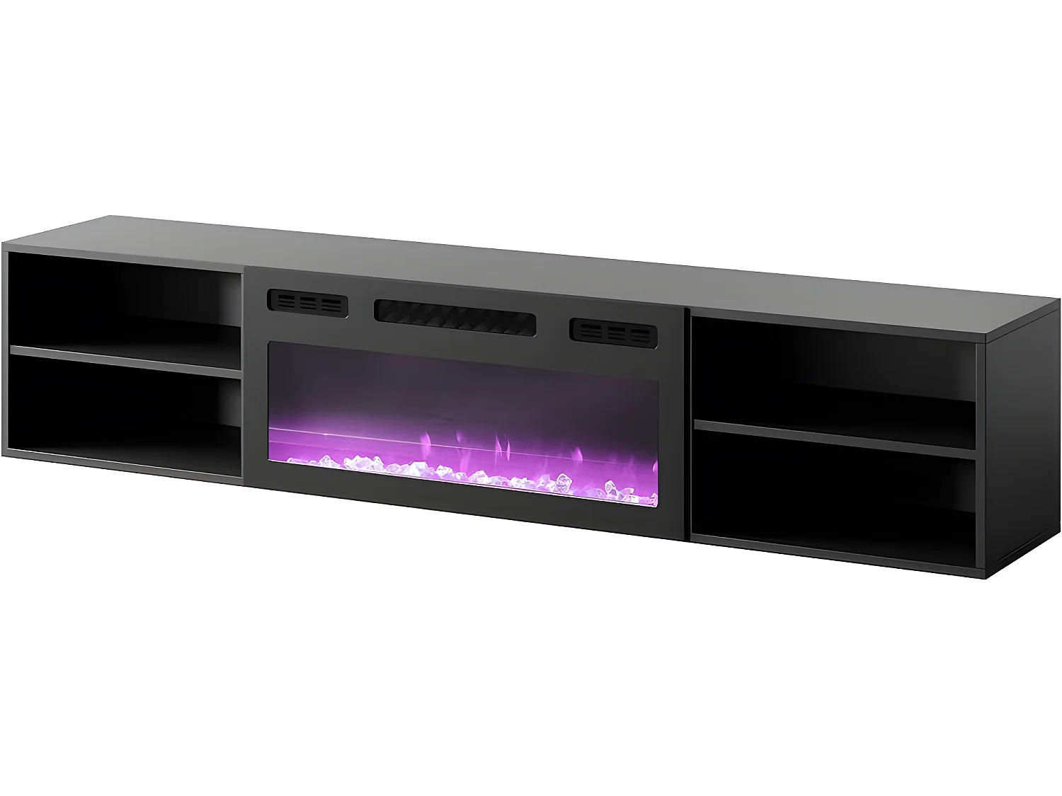 Meuble TV 180x39x33 cm noir mat ROLLI avec cheminée intégrée noir meuble Hi-fi à susprendre ou á poser