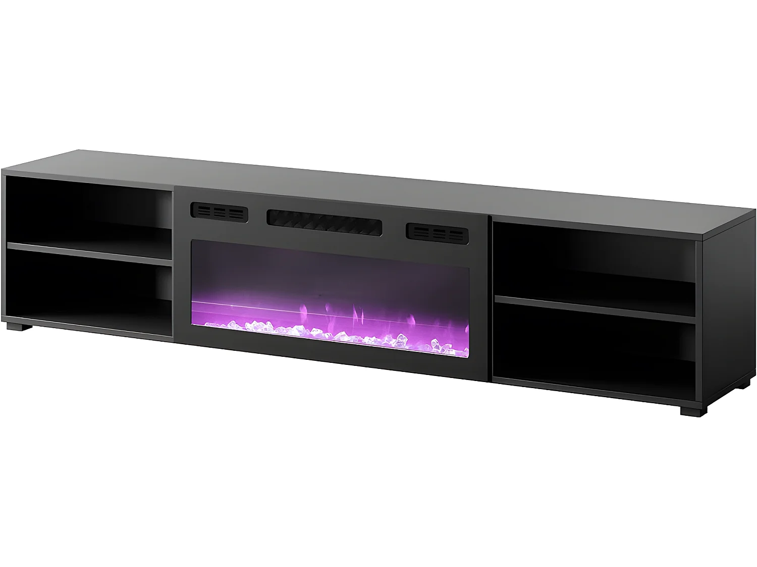 Meuble TV 180x39x33 cm noir mat ROLLI avec cheminée intégrée noir meuble Hi-fi à susprendre ou á poser