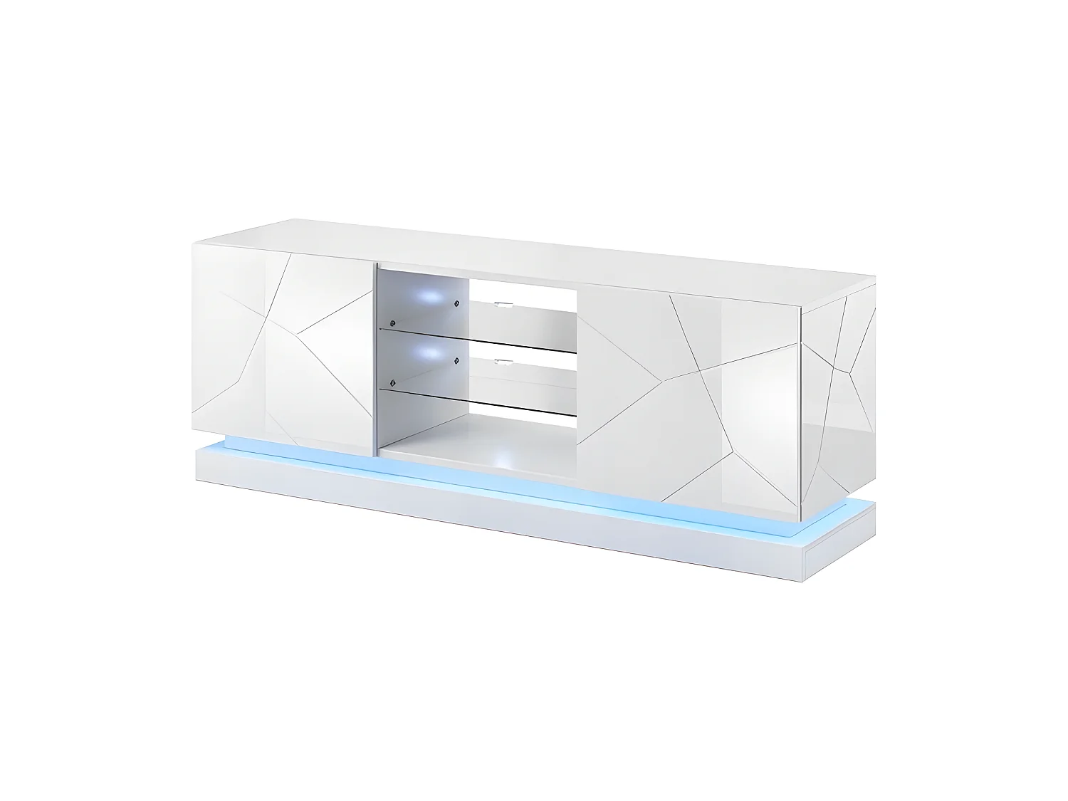 Meuble TV Blanc brillant 160x57x42cm QUEEN meuble Hi-fi luxueux sideboeard commode sur pied