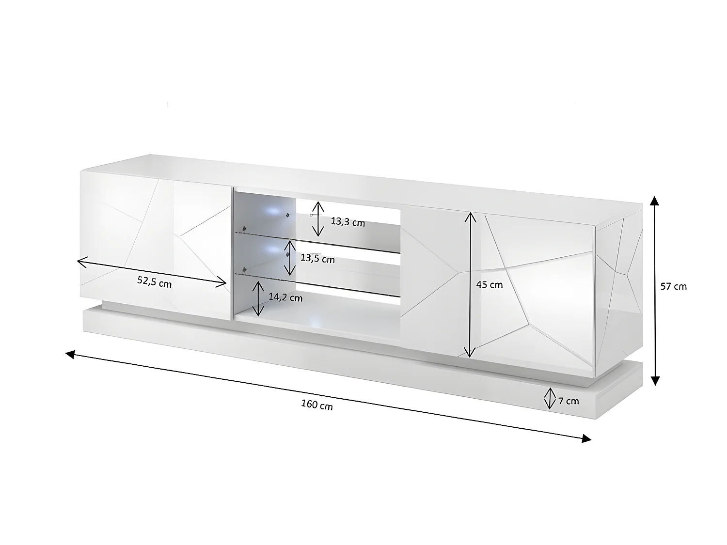 Meuble TV Blanc brillant 160x57x42cm QUEEN meuble Hi-fi luxueux sideboeard commode sur pied