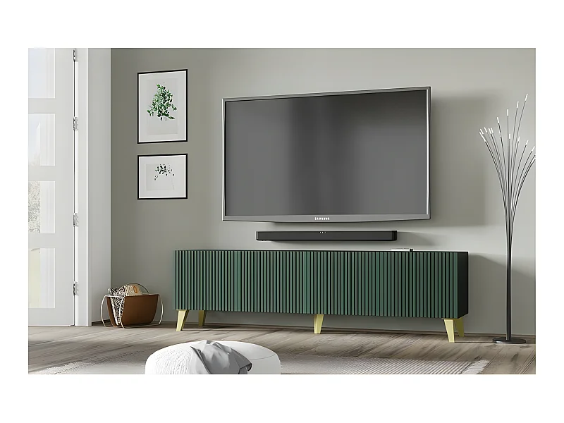 Meuble TV meuble Hi-fi sur pied Noir/Vert foncé 200x42x56cm RAVI F PEINT Pied or