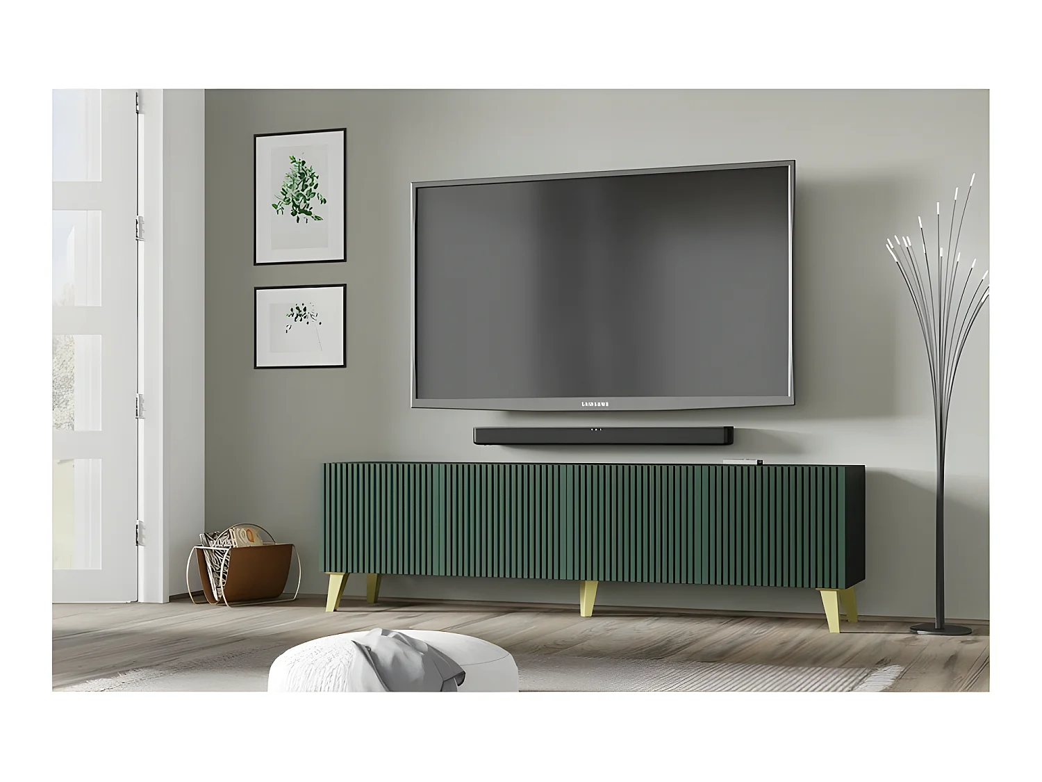 Meuble TV meuble Hi-fi sur pied Noir/Vert foncé 200x42x56cm RAVI F PEINT Pied or