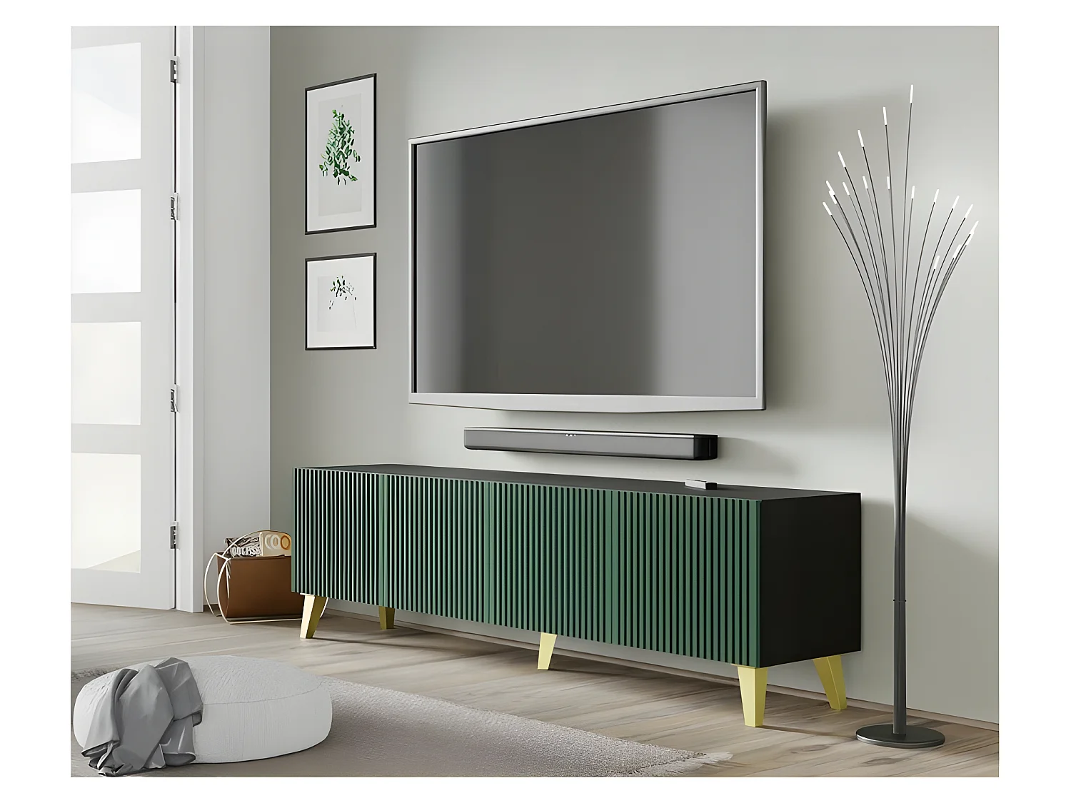 Meuble TV meuble Hi-fi sur pied Noir/Vert foncé 200x42x56cm RAVI F PEINT Pied or