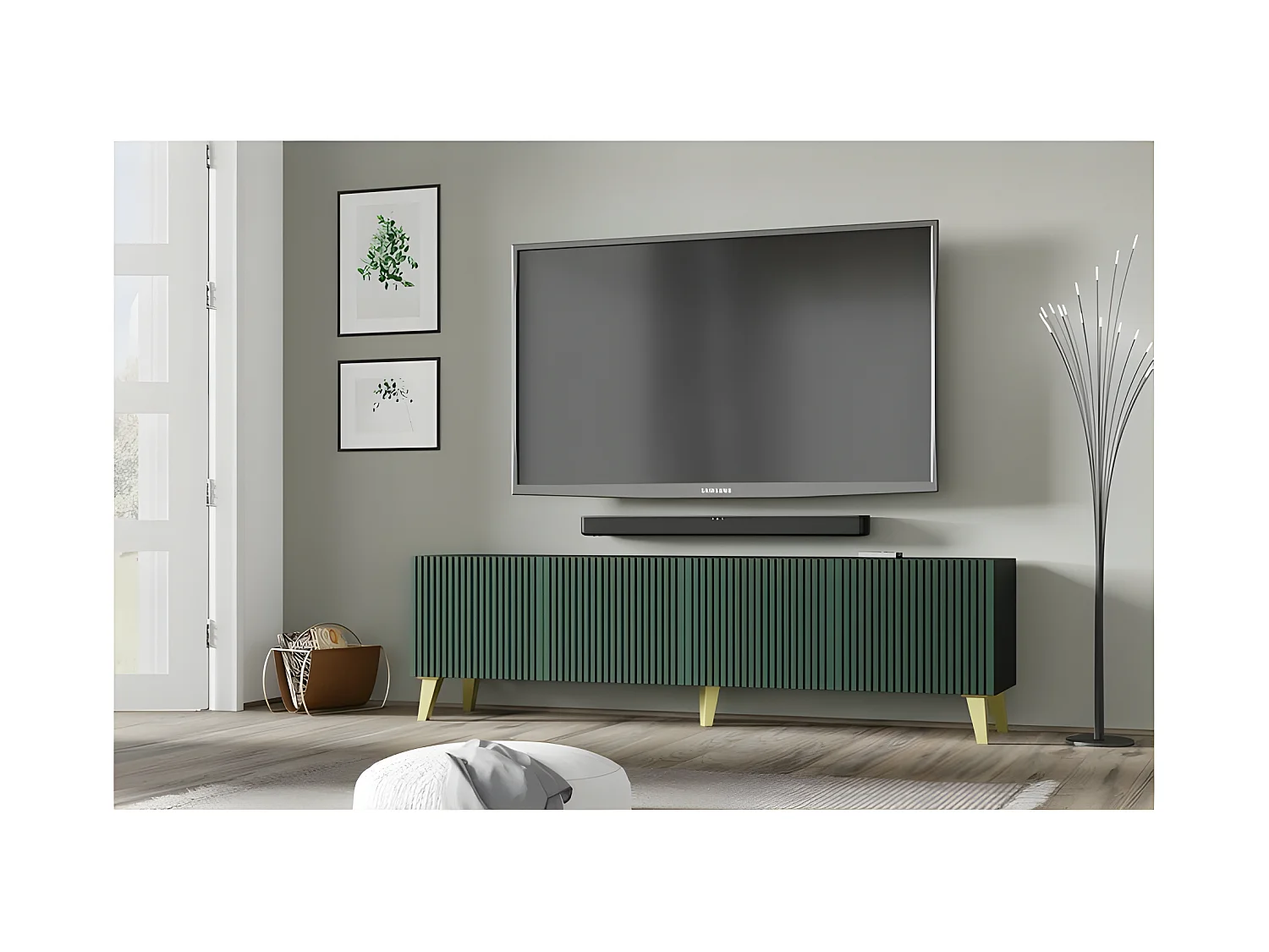 Meuble TV meuble Hi-fi sur pied Noir/Vert foncé 200x42x56cm RAVI F PEINT Pied or