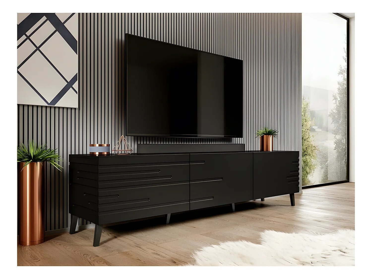 Meuble TV 186x48x40 cm Noir NOVAK meuble Hi-fi luxueux sideboeard sur pied