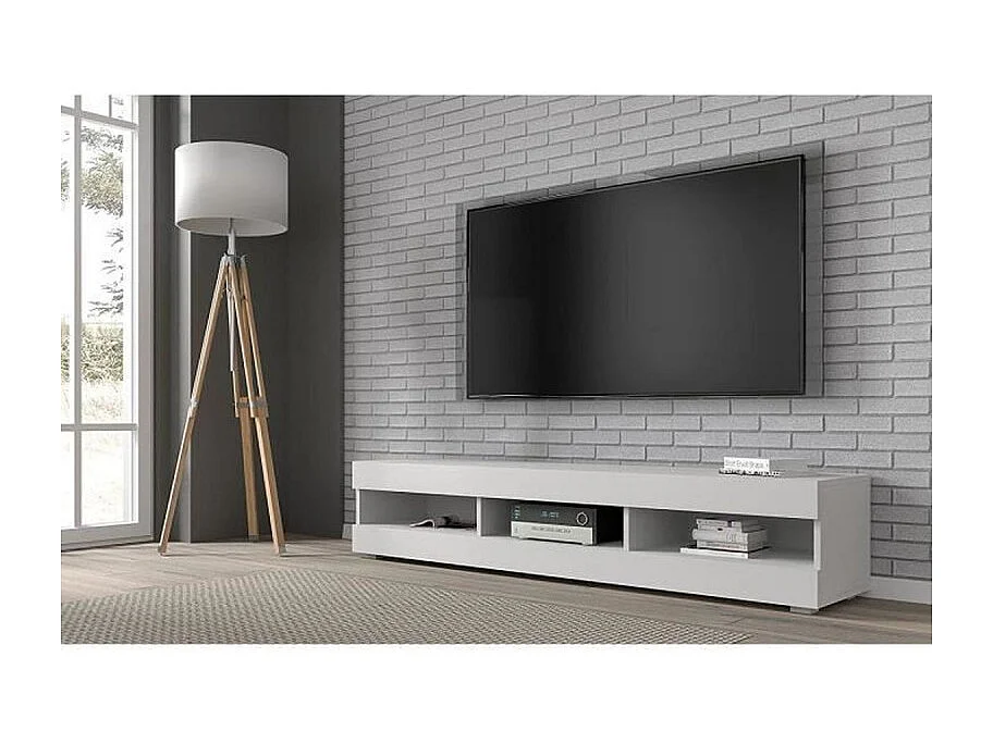 Manta Meuble TV bas universel 160 cm à suspendre ou à poser Blanc mat