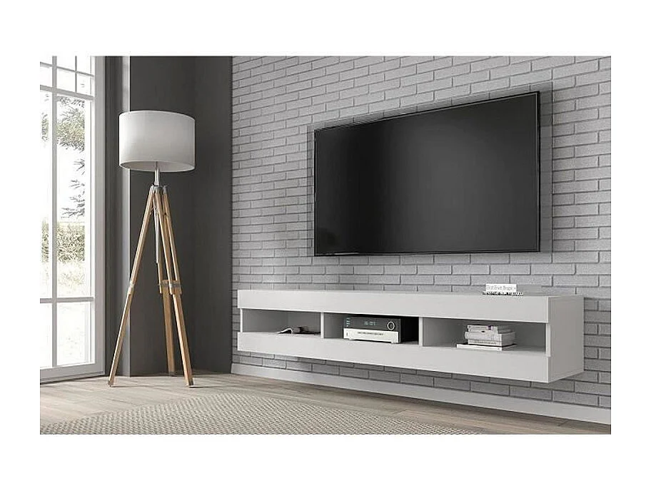 Manta Meuble TV bas universel 160 cm à suspendre ou à poser Blanc mat
