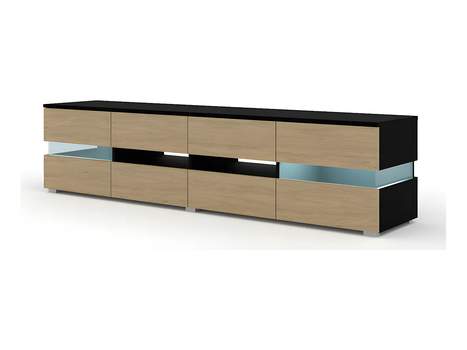 Meuble TV Noir mat/Chêne pierre 186x39x45 cm VALAN meuble Hi-fi luxueux meuble tv à poser