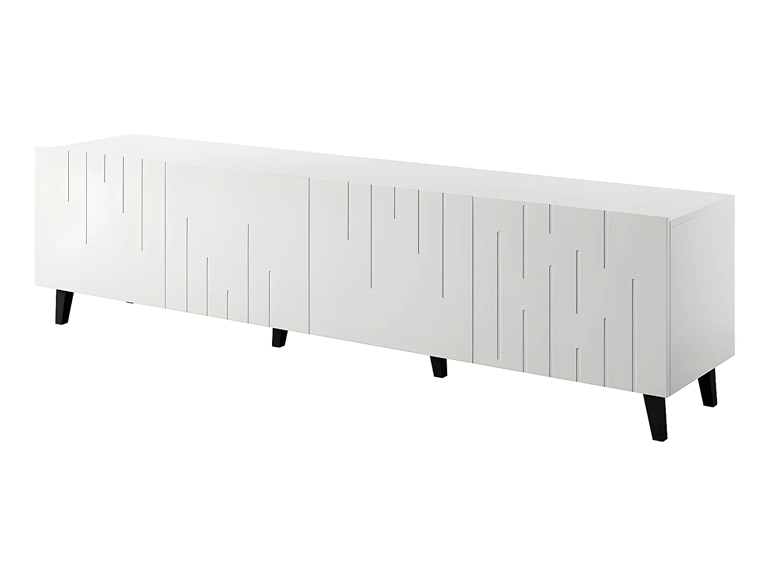 Meuble TV 200x52x42 cm blanc mat MODA meuble Hi-fi luxueux sur pieds noir avec 4 portes
