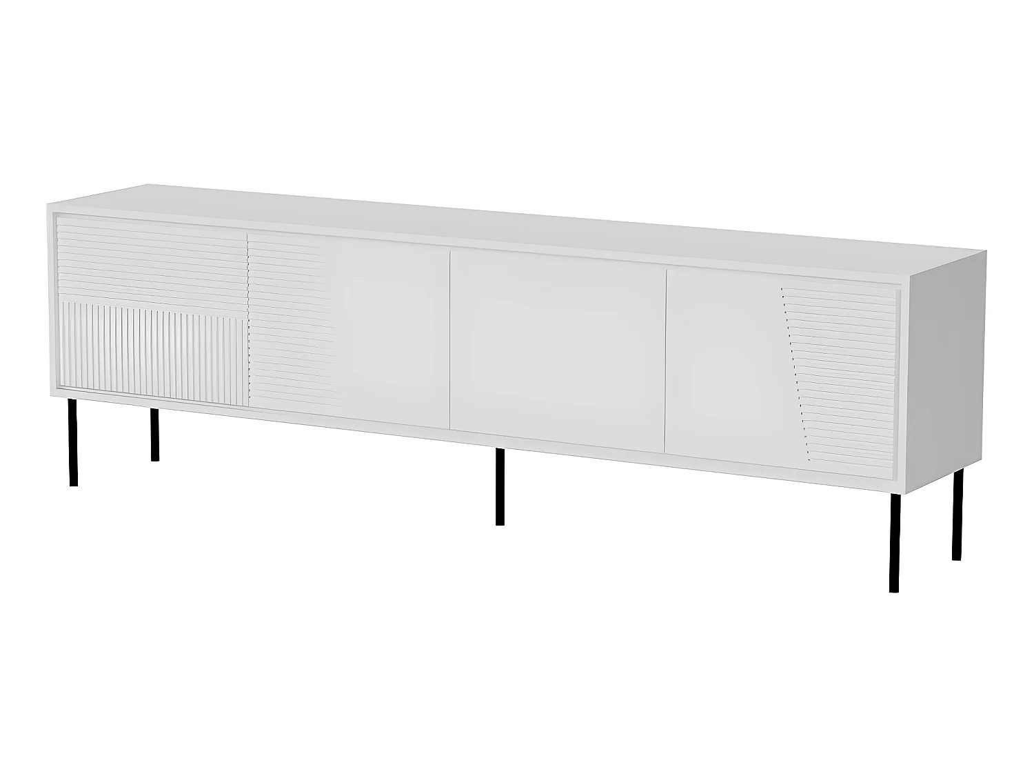 Meuble TV 200x38x62 cm blanc mat ADANA meuble Hi-fi luxueux sur pieds noir avec 4 portes