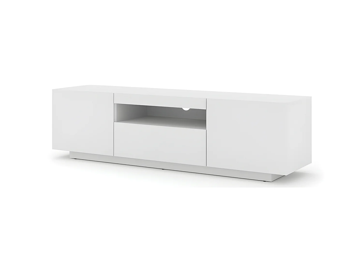 Meuble TV bas universel Aura 150 cm à suspendre ou à poser blanc mat sans LED