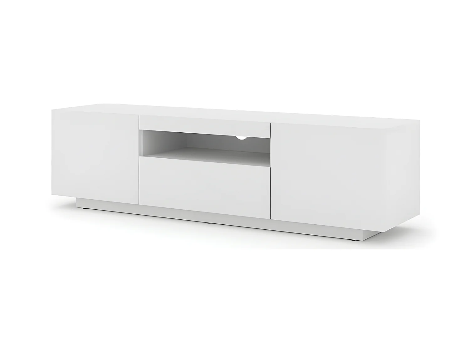 Meuble TV bas universel Aura 150 cm à suspendre ou à poser blanc mat sans LED