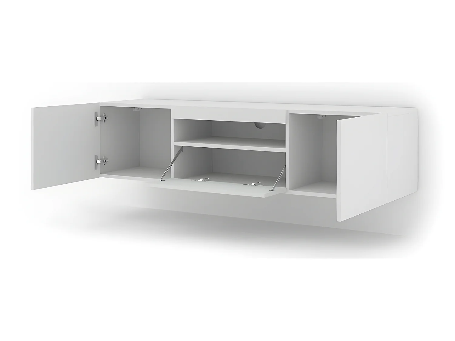 Meuble TV bas universel Aura 150 cm à suspendre ou à poser blanc mat sans LED