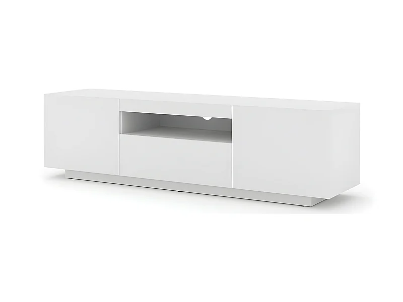 Meuble TV bas universel Aura 150 cm à suspendre ou à poser blanc mat sans LED
