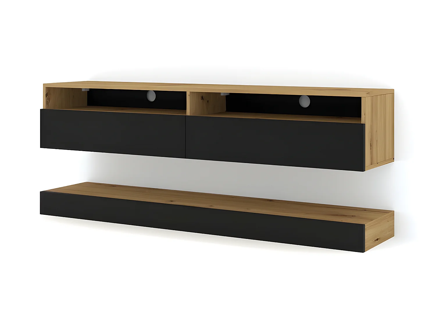 Meuble TV Duo 160 cm suspendu avec étagère Artisan/ Noir sideboeard avec un design moderne
