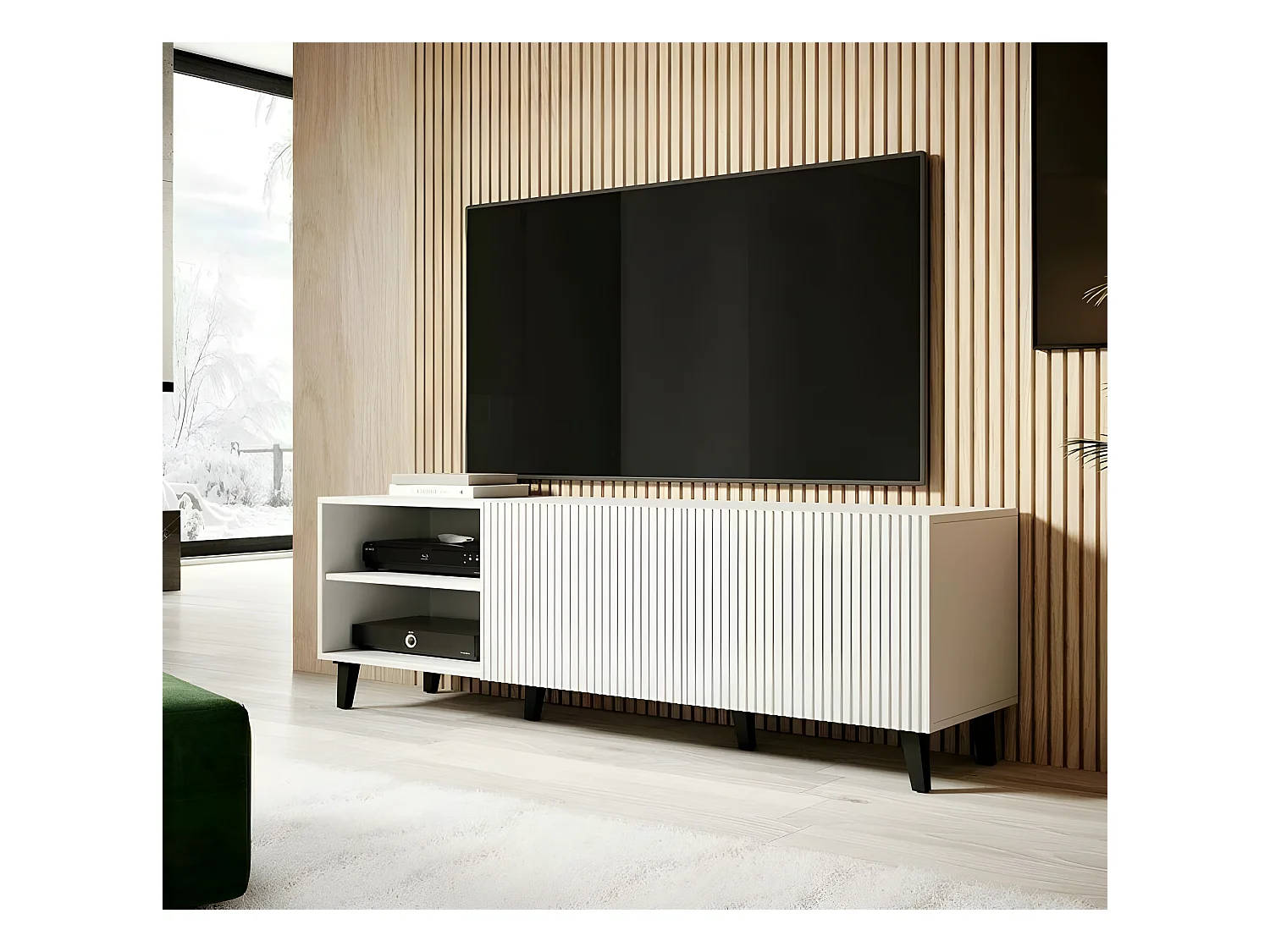 Meuble TV 150x53x40 cm Blanc PALACE meuble Hi-fi luxueux sideboeard commode sur pied