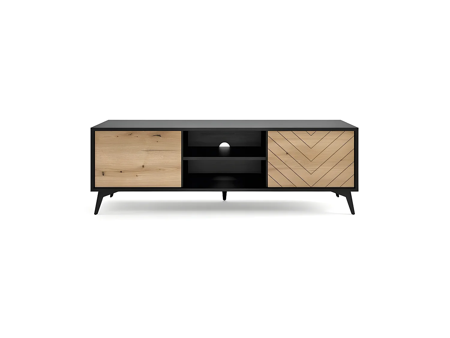 Meuble TV 154x50x39 cm évoque chêne/noir DIAMANT meuble Hi-fi luxueux sur pied