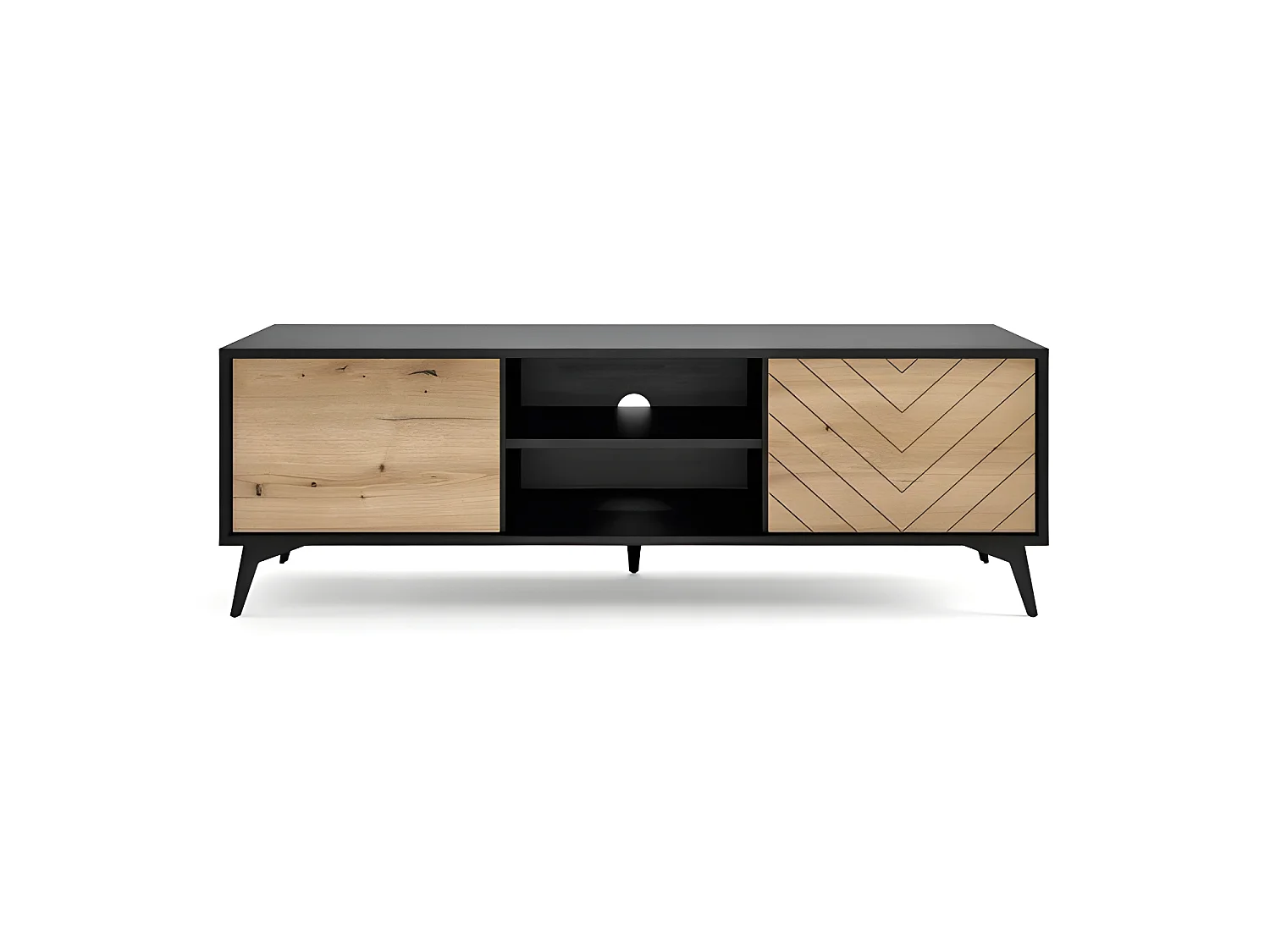 Meuble TV 154x50x39 cm évoque chêne/noir DIAMANT meuble Hi-fi luxueux sur pied