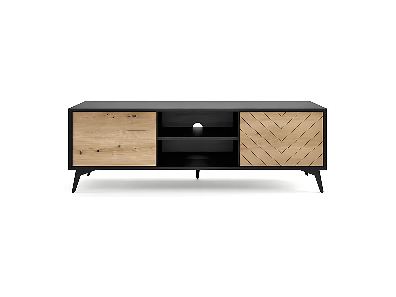 Meuble TV 154x50x39 cm évoque chêne/noir DIAMANT meuble Hi-fi luxueux sur pied