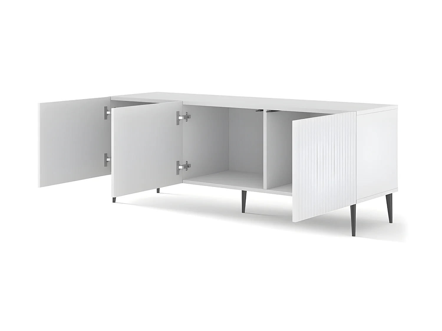 Meuble TV meuble Hi-fi sur pied Noir mat 150x42x58cm RAVI B FILET Pied Cadré or
