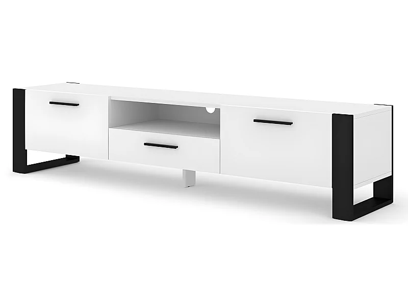 Meuble TV Nuka 200 cm meuble Hi-fi sideboeard Blanc mat jambes noires et poignées