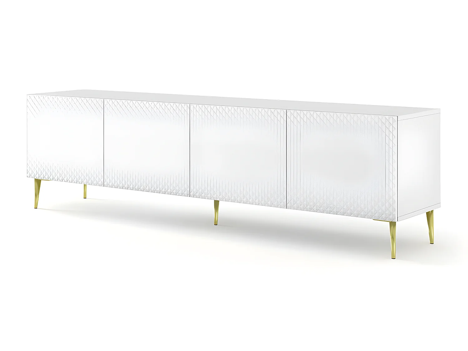 Meuble TV meuble Hi-fi sur pied Blanc Mat 200x42x56cm RAVI C DIAMANT Pied or