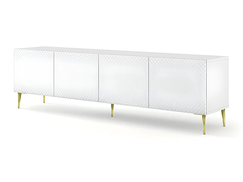 Meuble TV meuble Hi-fi sur pied Blanc Mat 200x42x56cm RAVI C DIAMANT Pied or