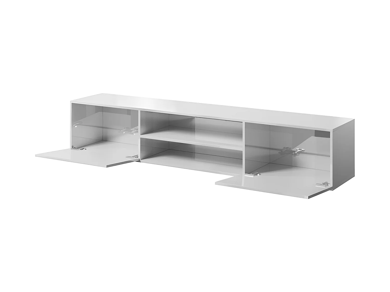 Meuble TV Blanc brillant 200x37x40cm SLIKA K à suspendre meuble Hi-fi 2 portes commode