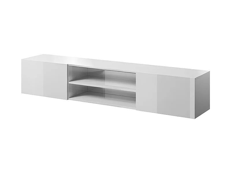 Meuble TV Blanc brillant 200x37x40cm SLIKA K à suspendre meuble Hi-fi 2 portes commode