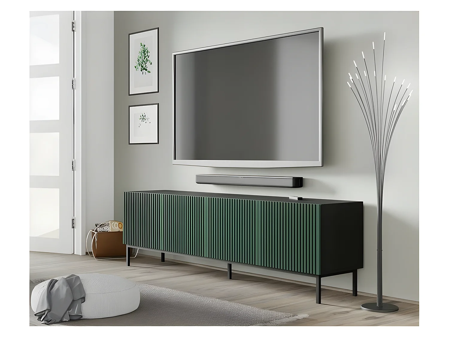 Meuble TV meuble Hi-fi sur pied Noir/Vert foncé 200x42x58cm RAVI F PEINT Pied Cadré noir