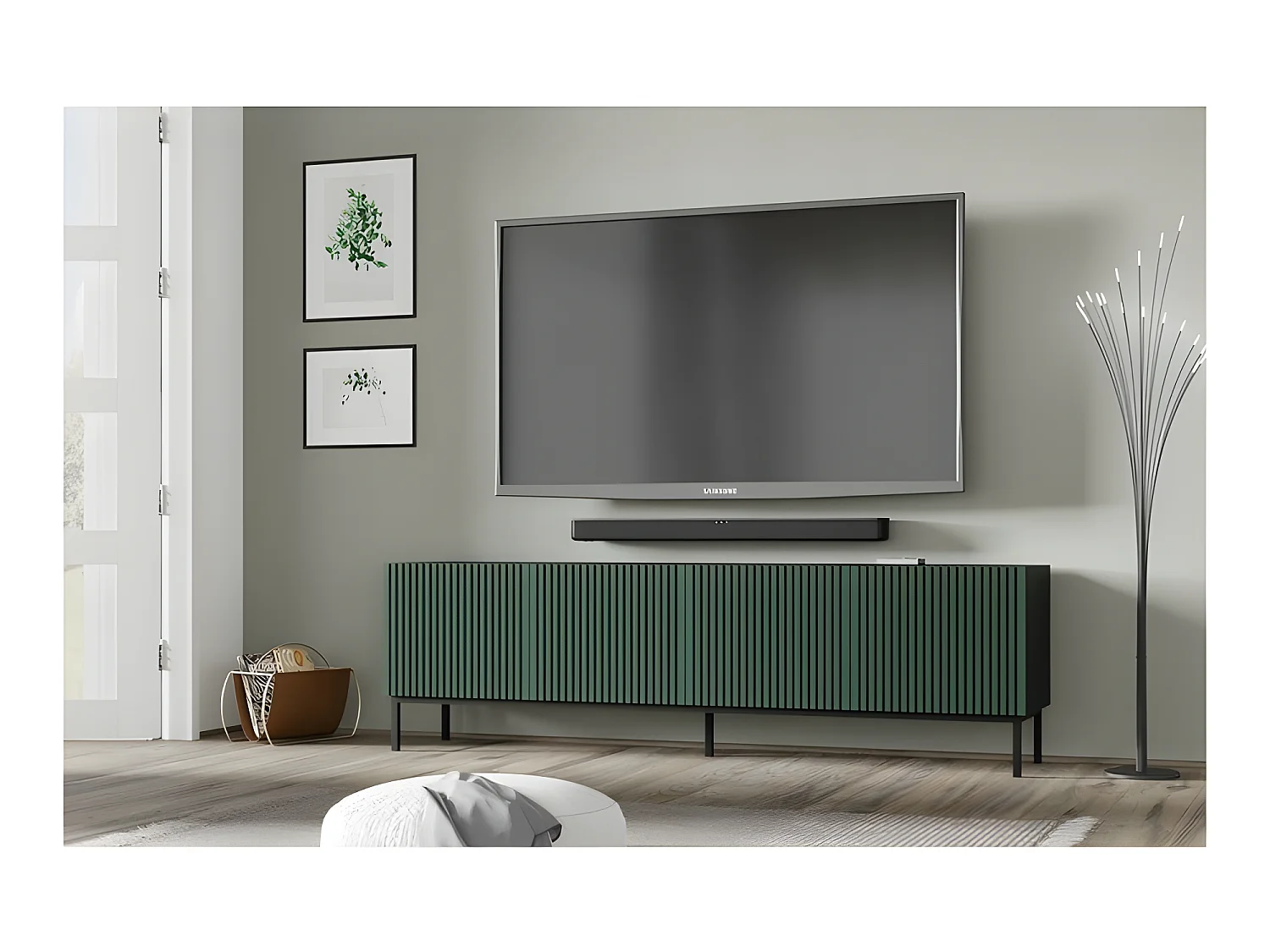 Meuble TV meuble Hi-fi sur pied Noir/Vert foncé 200x42x58cm RAVI F PEINT Pied Cadré noir