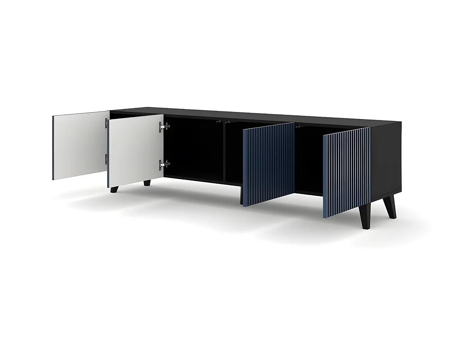 Meuble TV meuble Hi-fi sur pied Noir/Bleu marine 200x42x56cm RAVI F PEINT Pied noir
