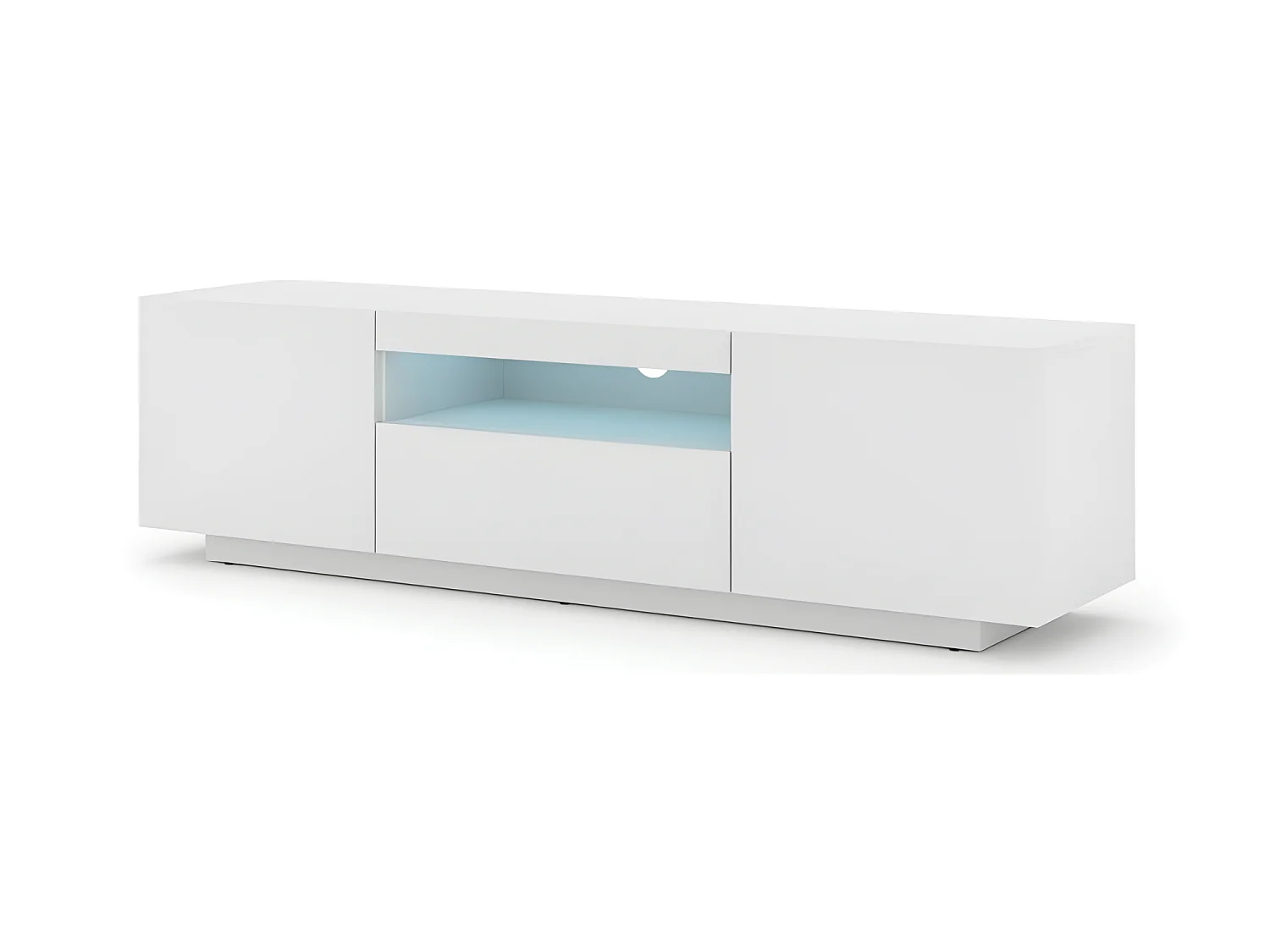 Meuble TV bas universel Aura 150 cm à suspendre ou à poser blanc mat avec LED