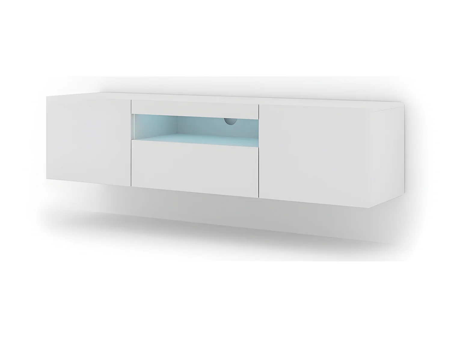 Meuble TV bas universel Aura 150 cm à suspendre ou à poser blanc mat avec LED